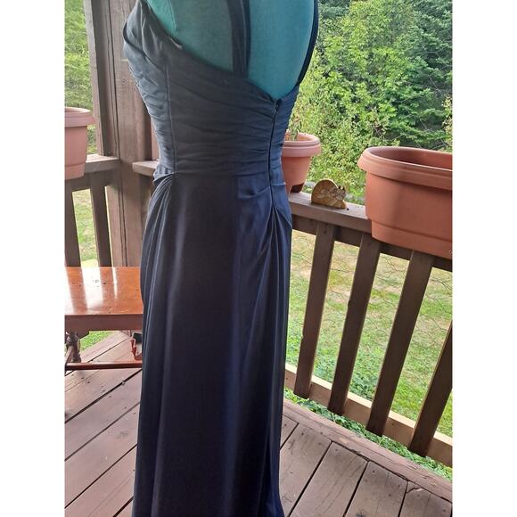 Bill Levkoff size 10 Navy Blue sheer cap sleeve long gown classic dress - Picture 3 of 5